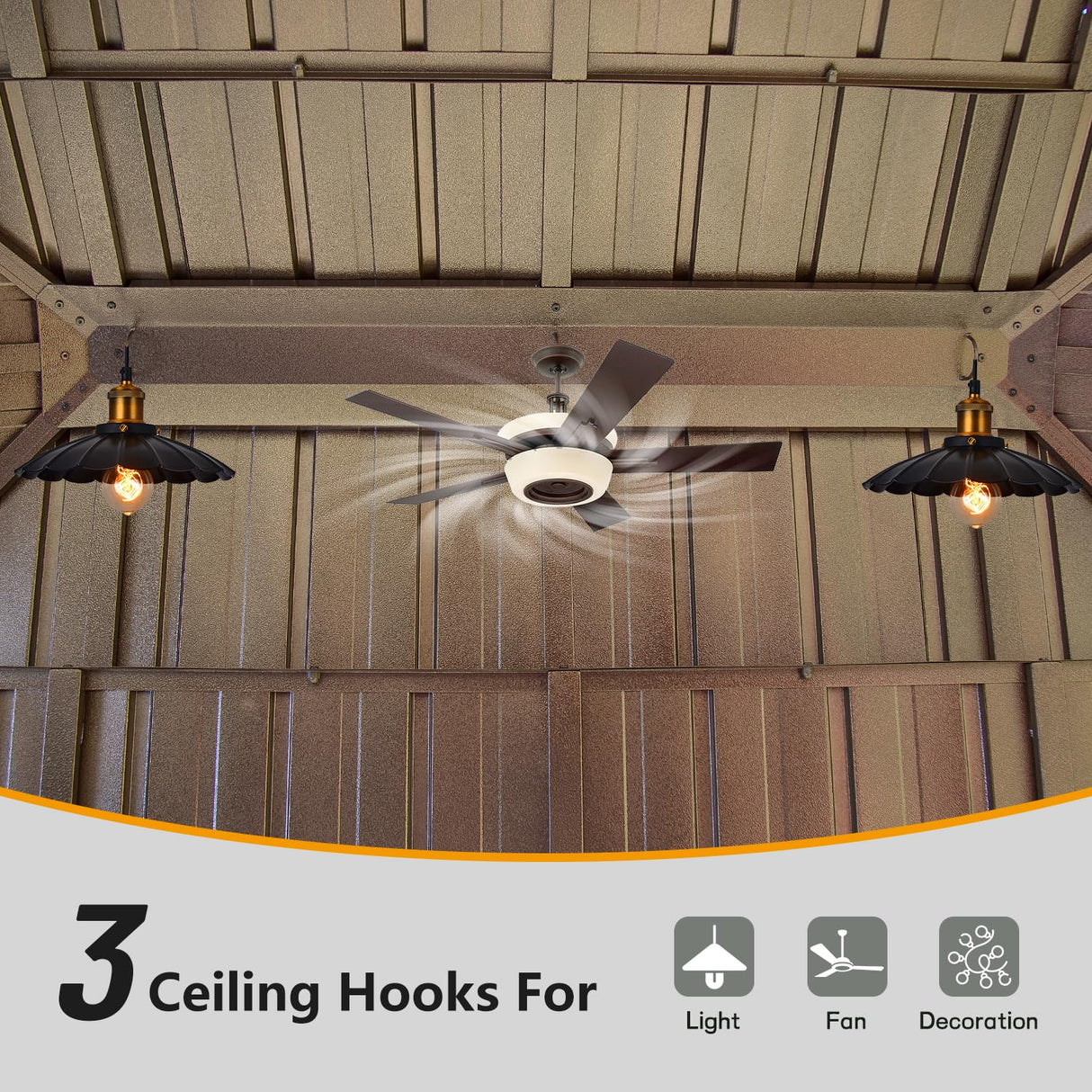 12’ x 20’ Hardtop Gazebo Outdoor Aluminum Wood Grain Gazebos with Galvanized Steel Double Canopy for Patios Deck Backyard,Curtains&Netting by domi outdoor living domi outdoor living