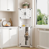 Maupvit 68" Tall Corner Cabinet with 4 Barn Doors & Adjustable Shelves, Farmhouse Bathroom Cabinet with Storage, Home Space Saver Corner Display Shelves for Living Room, Kitchen, Bathroom, White Maupvit