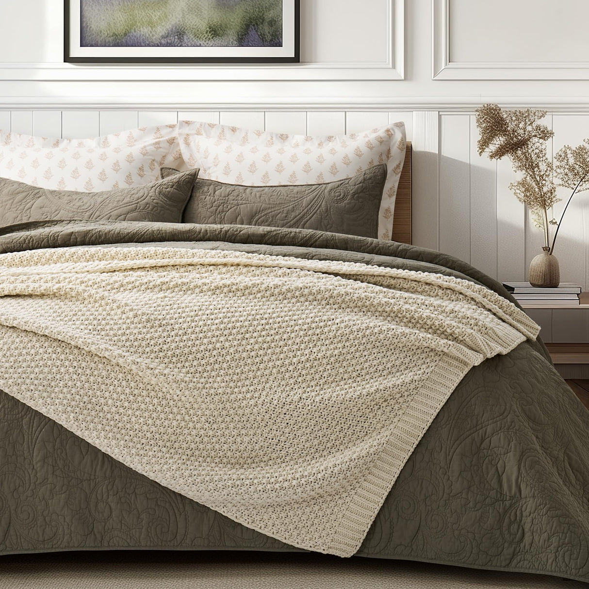 EVERGRACEHOME Chunky Chenille Knit Throw Blanket for Couch, Soft Luxurious Moss Stitch Blankets for Bed, Cozy Decorative Farmhouse Knitted Throws for Sofa, Beige, 50" x 60" EVERGRACEHOME