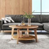 DUMOS Round Coffee Table, 32'' Wood Coffee Tables for Living Room with Storage, 2-Tier Center Circle Counter with Wooded Desktop, 50 lbs Capacity, Anti-Slip Feet, Modern Farmhouse Design, Tank DUMOS