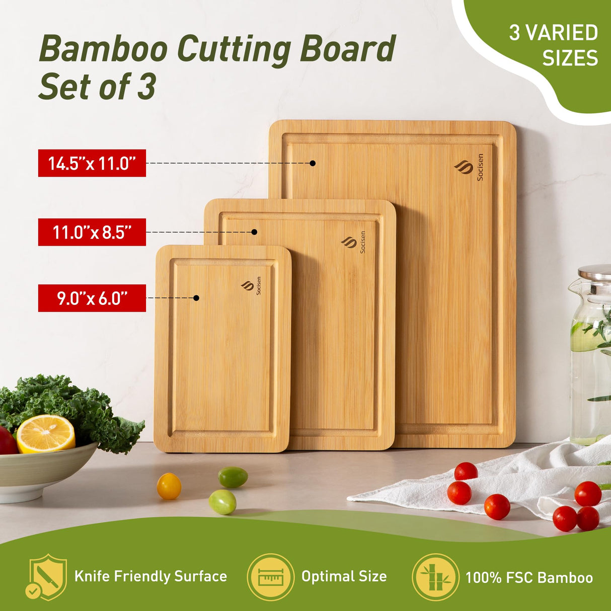Bamboo Cutting Board Set Non Slip Feet Over Sink Kitchen Gadgets Seller 2024 First Apartment Essentials New Home Must Haves Things Stuff Accessories House Warming Decor Housewarming Hostess Host Gifts Socisen