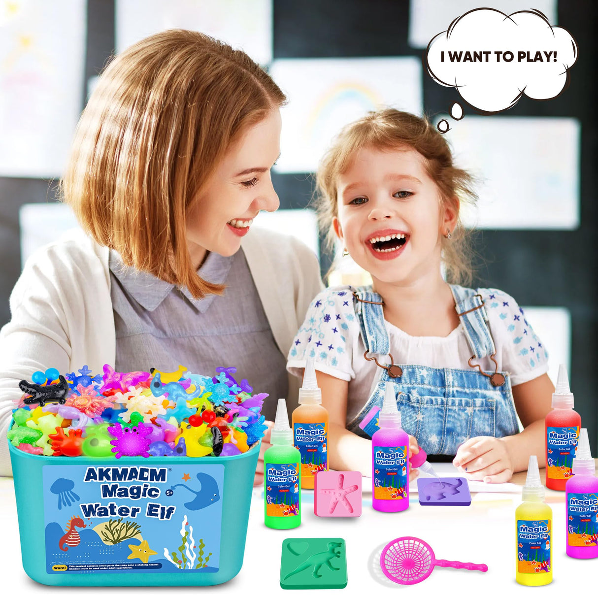 AKMADM Magic Water Elf Toy Kit for Kids - Aqua Fairy Water Gel Kit - 20 Colors*60ml Squishy Maker Set - 18 Shape Molds - Arts & Crafts Water Elf Creation kit - Children's DIY Marine Life (20 Colors) AKMADM