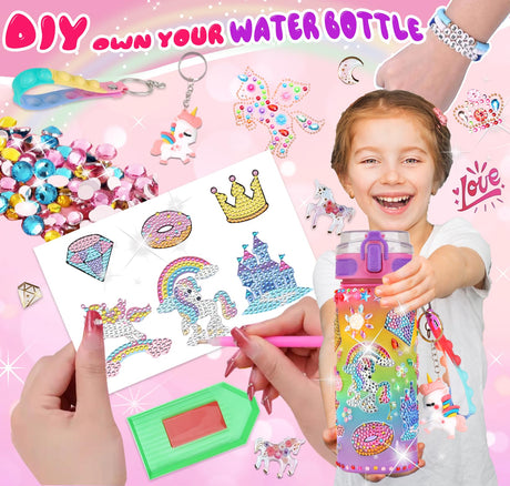 Sanilinwild Gifts for Girls Age 4-12-Decorate Your Own Water Bottle - DIY Friendship Bracelet,Christmas/Easter/Birthday Gift Ideas,Fun Arts and Crafts Gifts Toys for Girls(((Rainbow Unicorn) Sanilinwild