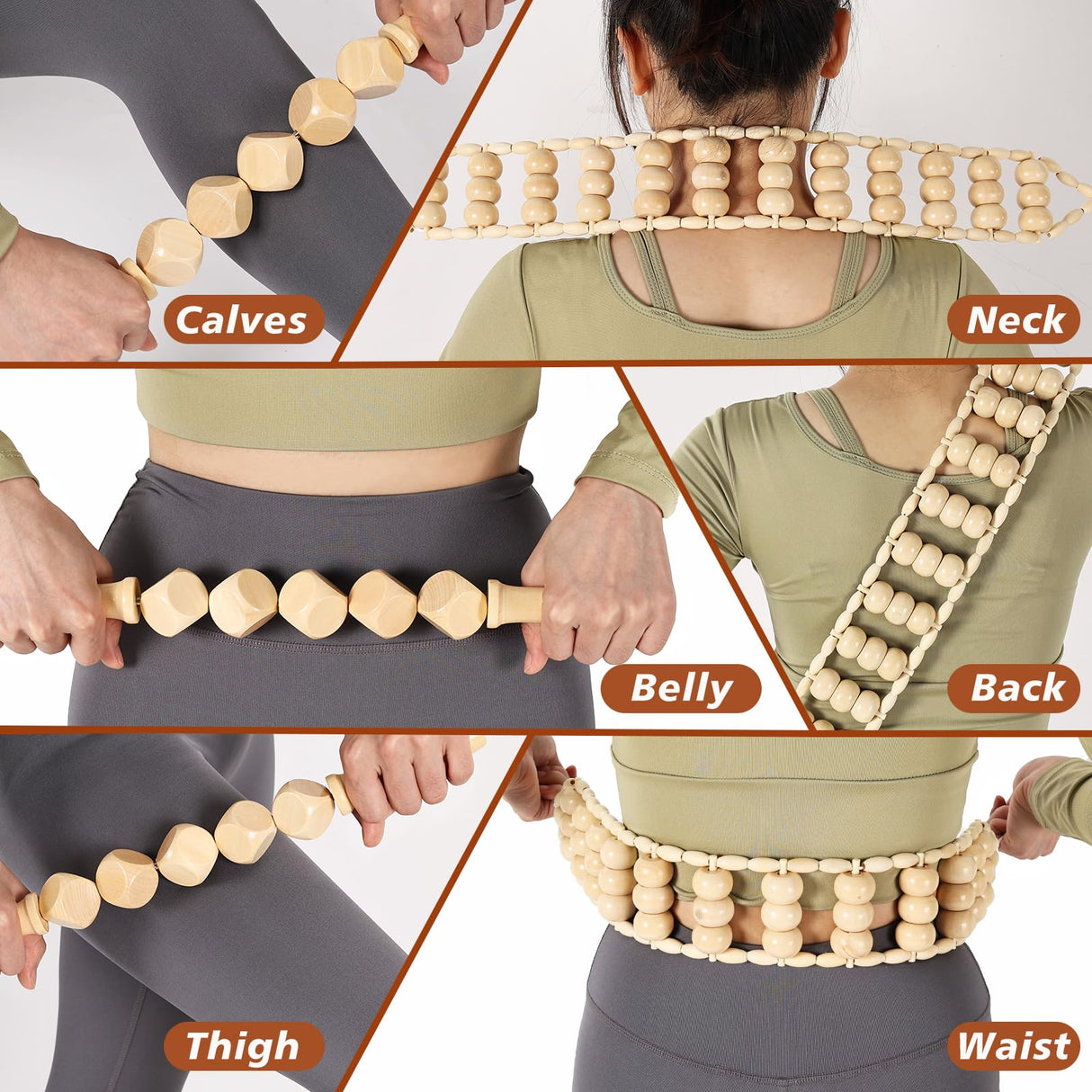 KQXTOKTY Wood Therapy Tools for Body Shaping,8 in 1 Wood Therapy Massage Tools,Wooden Gua Sha Tools,Lymphatic Drainage Massager,Maderoterapia kit,Wooden Massager Roller Rope for Body Shaping KQXTOKTY
