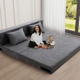 HOMFINE Folding Sofa Bed - Convertible Sleeper Chair with Pillow, Fold Out Couch, Memory Foam Floor Mattress, Futon Couch, Lazy Sofa for Living Room/Dorm/Guest Room/Home Office, Queen, Grey HOMFINE