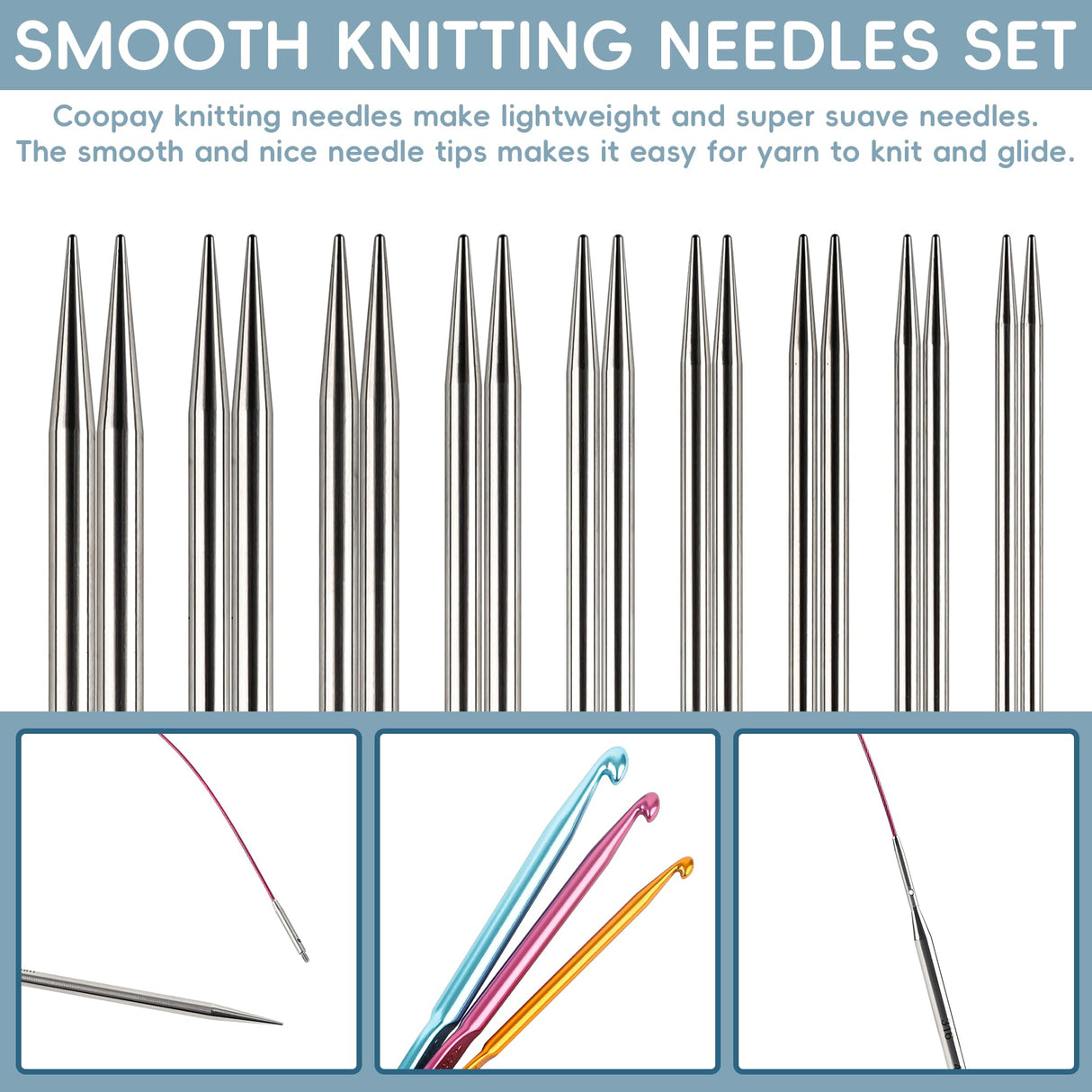 Froggod 4.5-Inch Aluminum Lace Interchangeable Circular Knitting Needle Set, Sizes US 1, 1.5, 2, 2.5, 4, 5, 6, 7 Interchangeable Knitting Needles Lace-Tip with 4 Assorted Cables with Project Bag Froggod