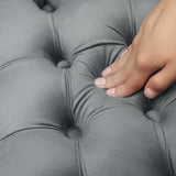 HOMCOM 31.5" Round Ottoman, Large Velvet-Feel Upholstered Foot Stool with Button Tufted Design and Padded Seat for Living Room, Entryway, Dark Gray HOMCOM