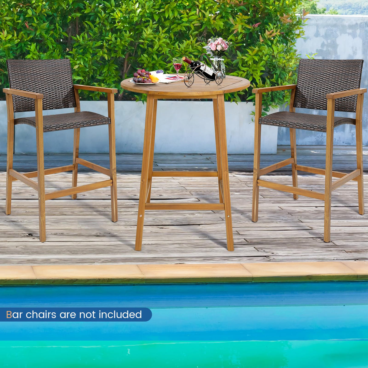 HAPPYGRILL 31.5” Round Bar Table, Bar Height Table with Umbrella Hole & Slatted Tabletop, Acacia Wood Patio Bistro Table, Side Table for Indoors Outdoors HAPPYGRILL