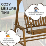 Outsunny 2 Seater Outdoor Swing Loveseat with Canopy and Hanging Chains, Patio Swing Chair, Wooden Porch Swing Glider, for Garden, Poolside, Backyard Outsunny