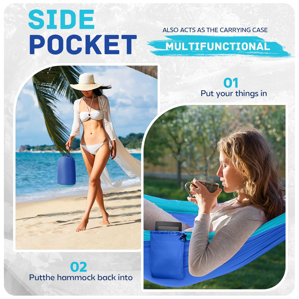 Camping Hammock Lightweight, Portable Hammocks Parachute Hammock with Two Tree Straps, Single or Double Travel Swing Nylon Camp Hammocks, Outdoor Essentials for Beach Backpacking Hiking, Blue PUPTILY