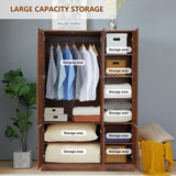 LEVNARY Wardrobe Closet with 6 Woven Doors, Walnut Armoire Wardrobe Cabinet for High Storage Capacity with Adjustable Shelves and Hanging Rail, Freestanding Tall Bedroom Closet (Walnut) LEVNARY