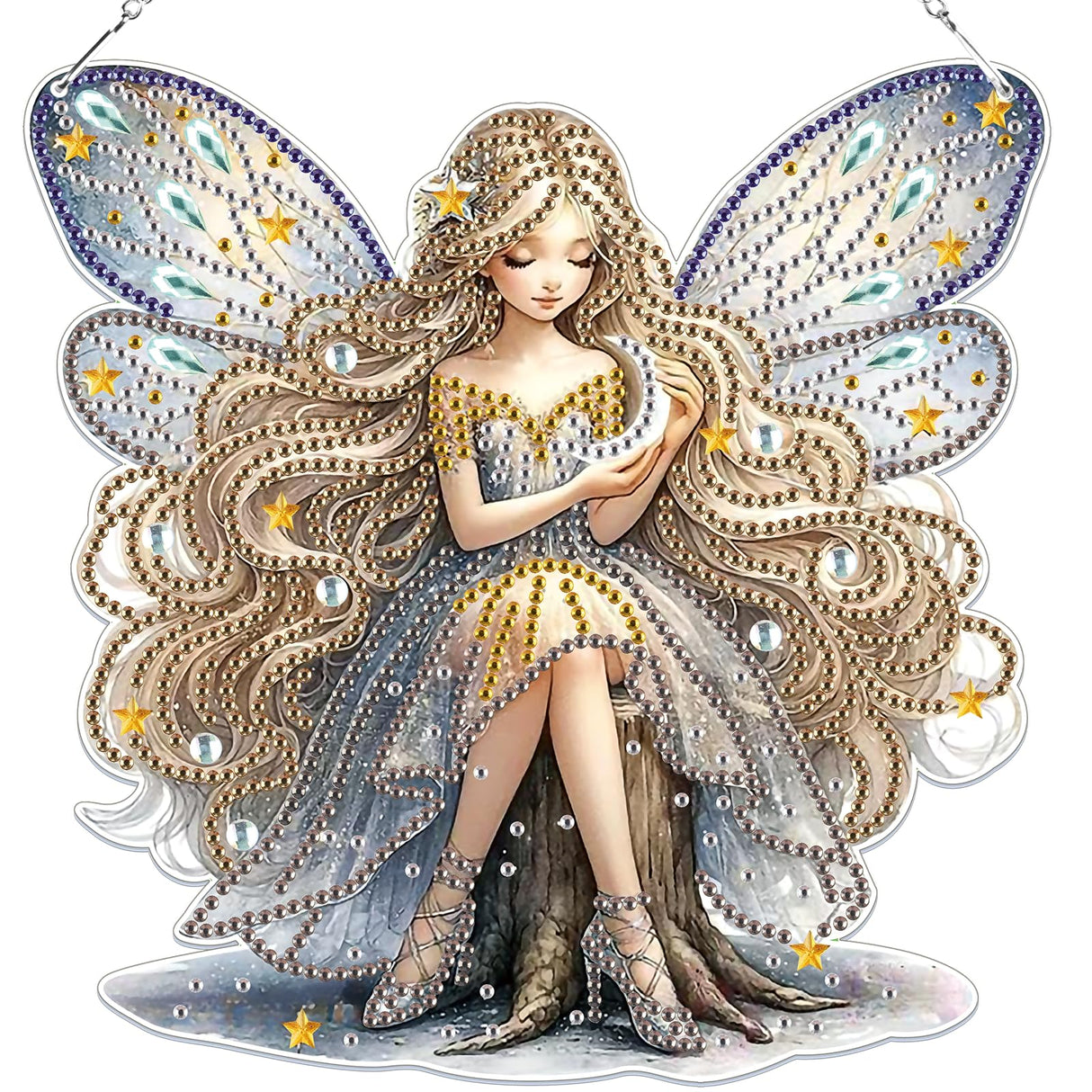 Bowetile Fairy Diamond Art Hanging Kits for Adults Kids, 5D Special Shape Diamond Painting Pendant Kits, Animal Gem Art Suncatchers Painting Ornament for Home Garden Wall Decor Bowetile