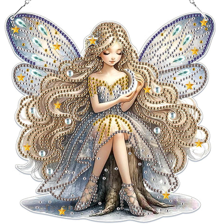 Bowetile Fairy Diamond Art Hanging Kits for Adults Kids, 5D Special Shape Diamond Painting Pendant Kits, Animal Gem Art Suncatchers Painting Ornament for Home Garden Wall Decor Bowetile