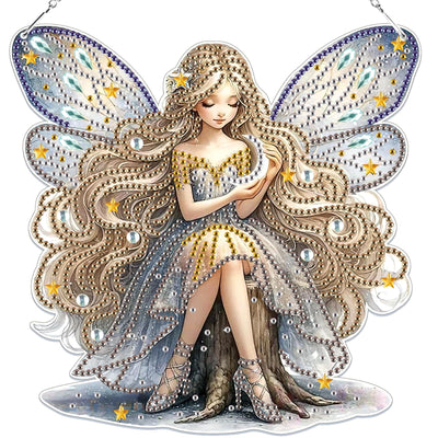 Bowetile Fairy Diamond Art Hanging Kits for Adults Kids, 5D Special Shape Diamond Painting Pendant Kits, Animal Gem Art Suncatchers Painting Ornament for Home Garden Wall Decor