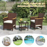 5 Piece Outdoor Patio Furniture Set with Table&Ottoman Outdoor Furniture Patio Set Bistro Wicker Patio Set of 2 Outside Lawn Chairs Conversation Sets for Porch Balcony Deck(Brown Wicker&Khaki Cushion) ARTBUSKE
