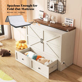 AMERLIFE Full Murphy Bed with Storage & Charging Station, Farmhouse Murphy Cabinet with Foldable Panel, Noisy Free, for Guest Bedroom, Living Room, Office, Distressed White & Barnwood AMERLIFE