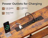 Coleshome 98" Home Office Computer Desks with Storage Shelves- 2 Person Writing Desk with LED Lights & Power Outlet, Long Two Person Desk with Monitor Stand, Double Study/Work Table Workstation, Brown Coleshome