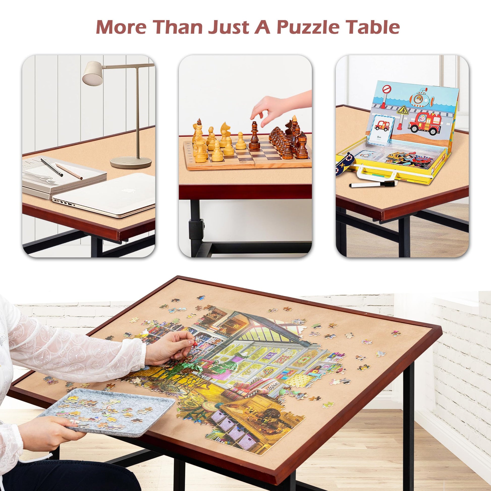 Lavievert Jigsaw Puzzle Table with Cover, Angle & Height Adjustable Puzzle Board Easel with Open Storage Shelf, Large Tilting Table with 4 Rolling Wheels for Up to 1500 Piece Puzzles - WoodArtSupply