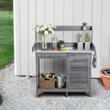 Yaheetech Outdoor Potting Bench Table, Garden Workstation w/Metal Tabletop/Cabinet Drawer/Open Top/Lower Shelf/Handy Hooks for Horticulture,Gray Yaheetech
