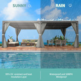 YOLENY Louvered Pergola 12x24, All Aluminum Pergola with Adjustable Rainproof Roof, Outdoor Pergola with Curtains and Nets for Patio & Garden, Dark Grey YOLENY