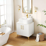 DWVO Bathroom Vanity 24 Inch with Counter Top Sink Combo, Modern Bathroom Storage Vanity Cabinet Set Included 2 Large Soft Closing Doors, Drain, Gold Handles & Legs, White DWVO