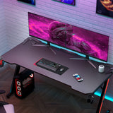 Homall Gaming Computer Desk with Carbon Fiber Surface, Gaming Table Z Shaped Pc Home Office with Cup Holder&Headphone Hook(55 in, Black) Homall