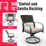 Pamapic 7 Piece Patio Dining Set for 6,Outdoor Wicker Furniture Set for Backyard Garden Deck Poolside with 4 Dining Chairs and 2 Swivel Rockers,Iron Slats Table Top, Removable Cushions(Gray) Pamapic