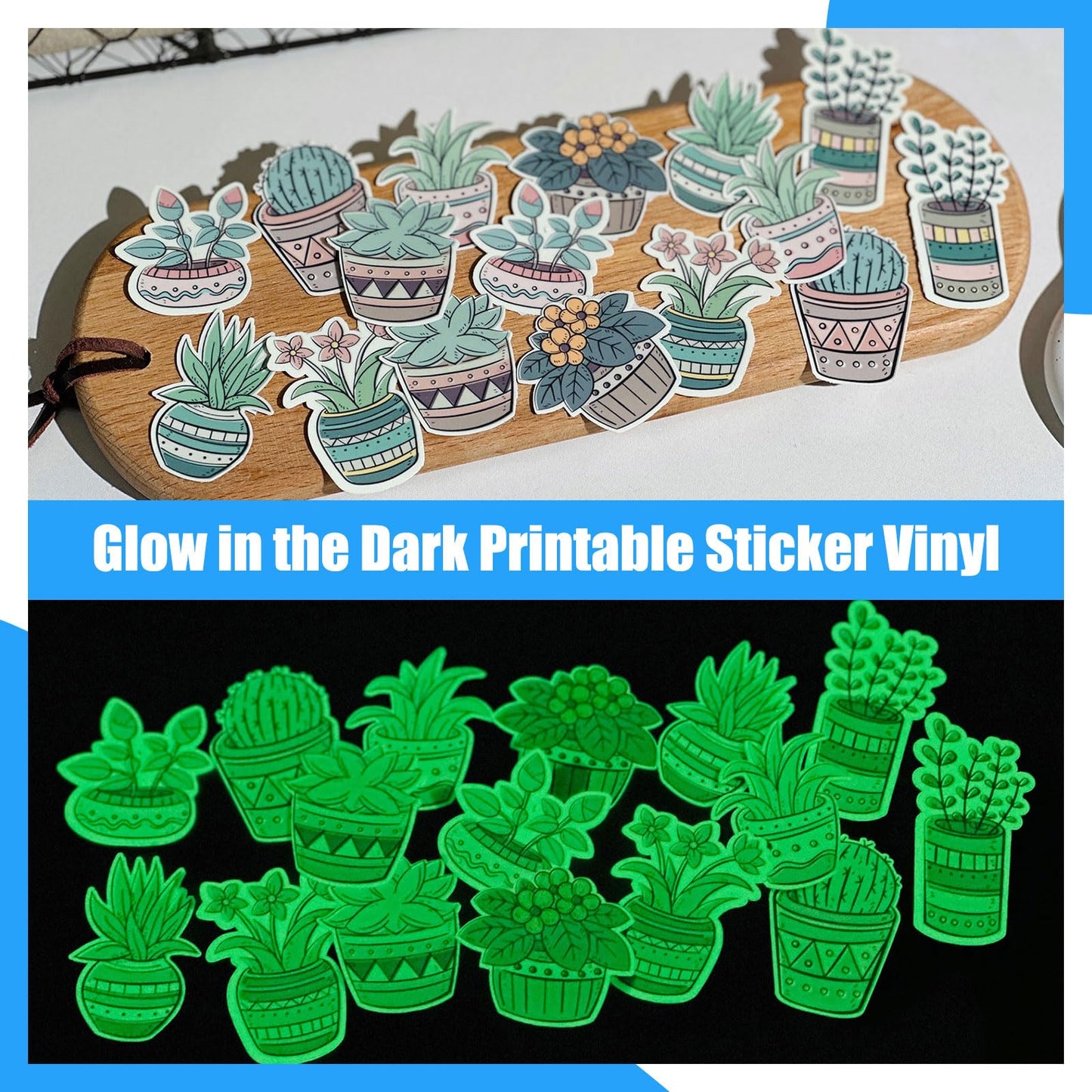 TECKWRAP Printable Vinyl Sticker Paper for Inkjet Printer, Glow in The Dark Vinyl Inkjet Printable Sticker Paper, 8.26" x 11.69" A4 Size for Scrap-Booking, Craft Cutters, Home Decor, 14 Sheets/Pack