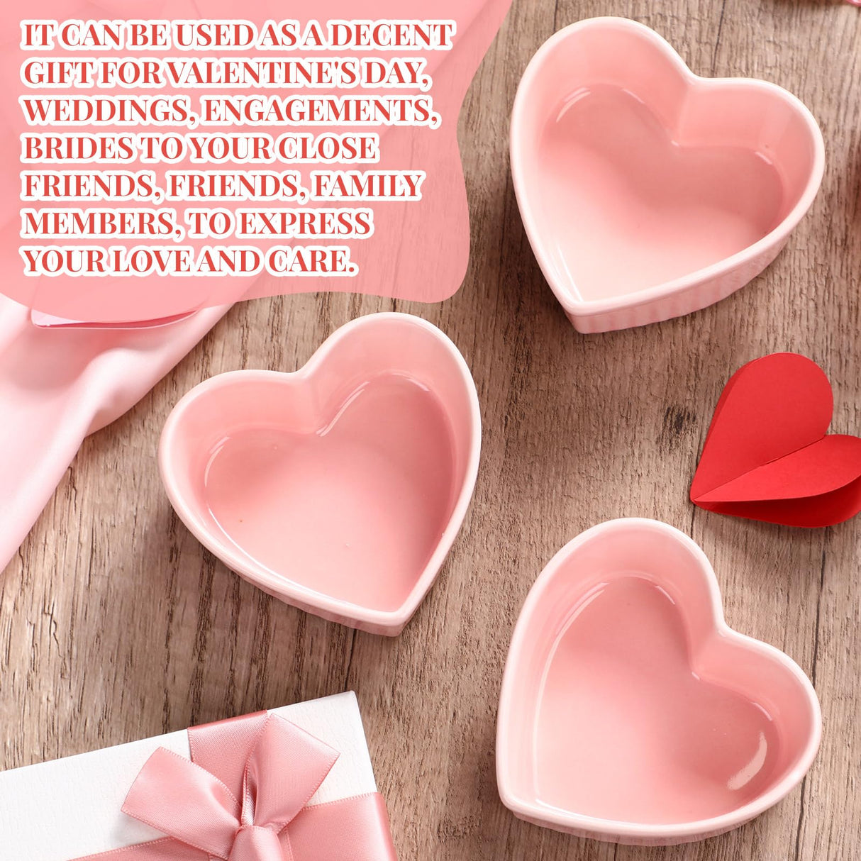 Reallnaive 8 Pcs Heart Shaped Ramekin Creme Brulee Ramekins Oven Safe 3.54 x 3.54 x 1.57 Inch Heart Shaped Bowl Small Baking Ceramic Ramekins Dishes for Souffle Snacks Quiche Appetizers Sauces(Pink) Reallnaive