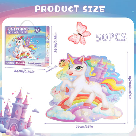 Floor Puzzles for Kids Ages 3-5,54 Pieces Unicorn Puzzle Toys for Girls 4-6,Large Jigsaw Puzzles for Toddlers,Educational Toys Birthday Halloween for Girls 3 4 5 6 7 8 Year Old(Unicorn) Sticeard