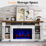 AMERLIFE 70" Farmhouse Heavy Fireplace TV Stand with 33" Electric Fireplace, for 80" TVs up, Media Entertainment Center with Diamond Door, TV Console Storage Cabinet for Living Room, White & Barnwood AMERLIFE