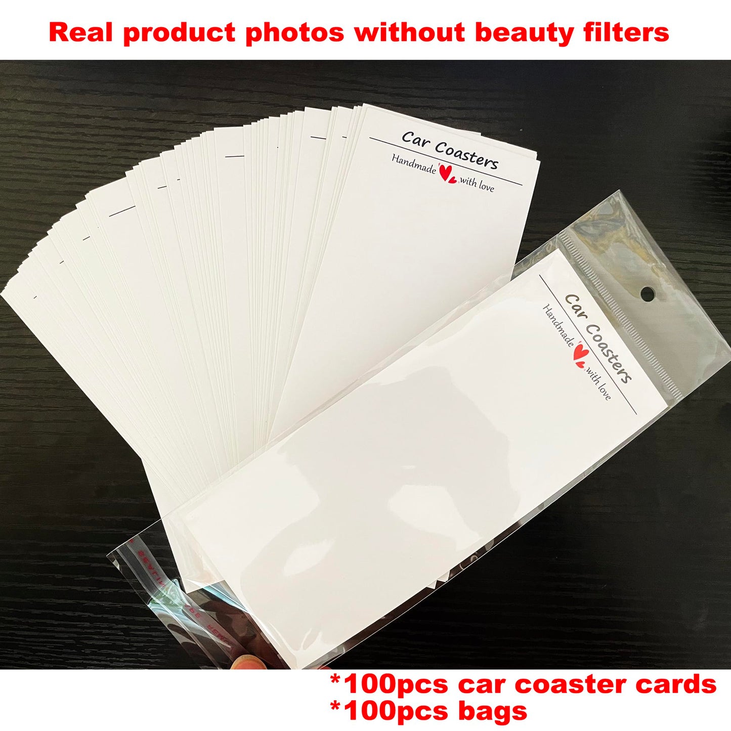 100Pcs Car Coaster Packaging for Selling, 6.8x2.85in Sublimation Car Coasters Cards with 100Pcs Bags, Sublimation Car Coasters Cards, Heat Press Machines & Accessories, Coasters Display Cards