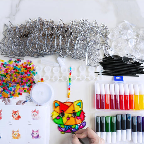 Winlyn 24 Sets Cat Suncatcher Ornaments Decorations DIY Window Paint Art Craft Kits Rainbow Kitten Sun Catchers Painting Kit for Kids Classroom Activities Birthday Summer Camping Party Art Project Winlyn