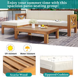 YSWH 5-Piece Patio Acacia Wood Outdoor Furniture Sectional Conversation Sets Sofa Set with Slatted Tabletop Tea Table and X-Back Wood Frame, Removable Cushions YSWH