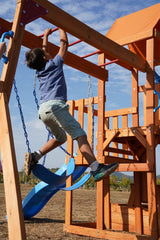 Dolphin Playground Wooden Swing Sets for Backyard with Monkey Bar, Outdoor Playset for Kids with 2 in 1 Outdoor Table, Wave Slide, Climbing Wall, and 2 Belt Swings, Heavy Duty Playground Accessories DOLPHIN PLAYGROUND T