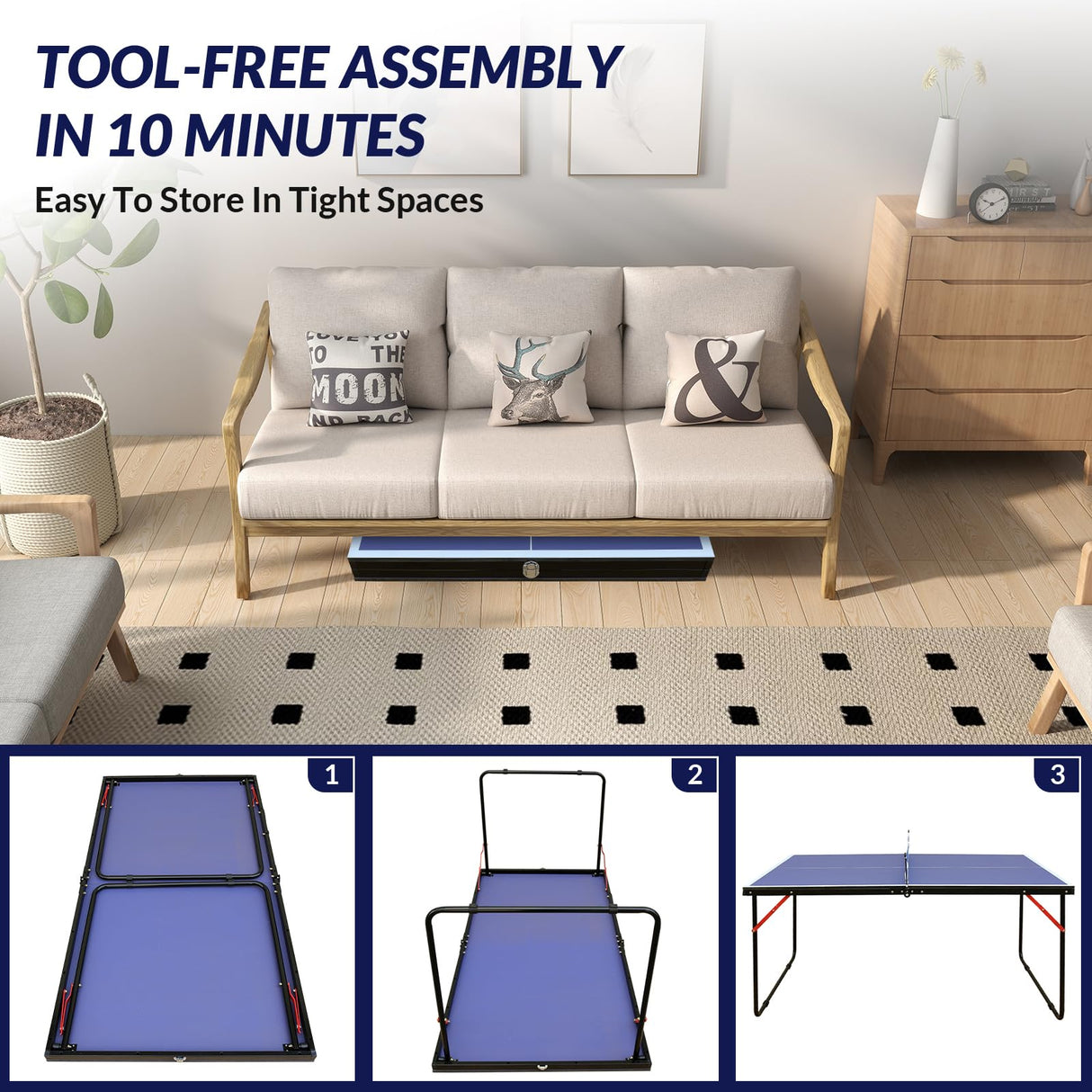 Zevemomo Portable Table Tennis Table, Foldable Ping Pong Game Set for Indoor/Outdoor, Ping Pong Table Top with Net, 2 Paddles and 3 Balls, Table Tennis Set 10 Minute Quick & Easy Assembly Zevemomo