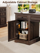 Vipbear 60" Farmhouse Executive Office Desk with Drawers and File Cabinet, Embossed Texture Wood Home Office Desk, Rustic Computer Desk, Workspace for Work Study Writing, Dark Brown Vipbear