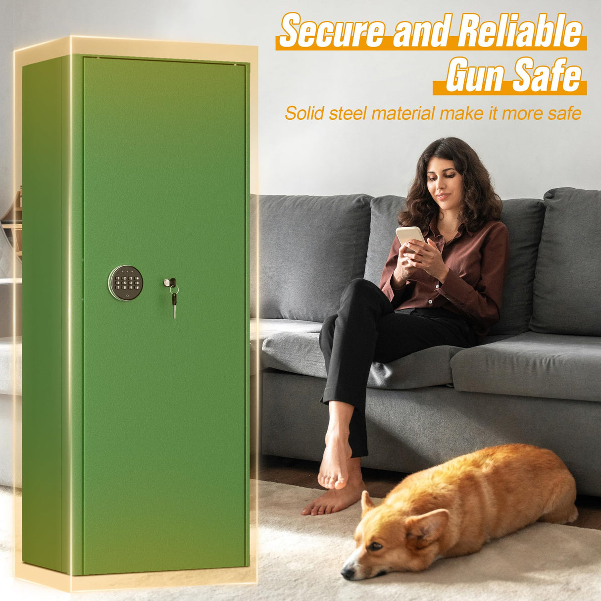 Bonusall 12-15 Green Gun Safe for Rifles,Fireproof Gun Safe for Rifles and Pistols,Rifle Safes for Home with Digital Keypad,Adjustable Shelves & Handgun Pockets Bonusall