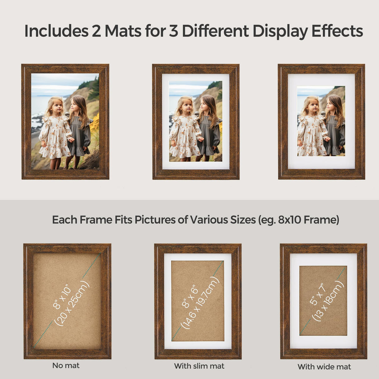 SONGMICS Picture Frames with 16 Mats, Set of 10 Collage Photo Frames, Two 8x10, Four 5x7, Four 4x6 Frames, Hanging or Table Display, Glass, 12 Non-Trace Nails, Rustic Brown SONGMICS