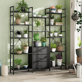 AFLUI Triple Bookshelf with 3 Fabric Drawers, 5-Tier Book Shelf and 10 Display Shelves, Industrial Large Bookcase for Home & Office, Black, 47'' Wide AFLUI