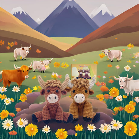Highland Cow Crochet Kit for Beginners Intermediates - 2 Pcs Animals Craft Crochet Starter Kit with Step-by-Step Video Tutorial, Easy Knitting Set for Adults Kids, Women Learn to Crocheting Gift Idea LOLCROCHET