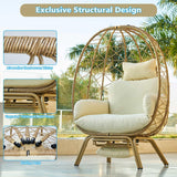 Wicker Egg Chair with Cushion & Footrest - Oversized 450lb Capacity Boho Hanging Chair for Indoor/Outdoor - Beige Rattan Lounge Seat for Patio, Balcony, Garden, Home Outlux