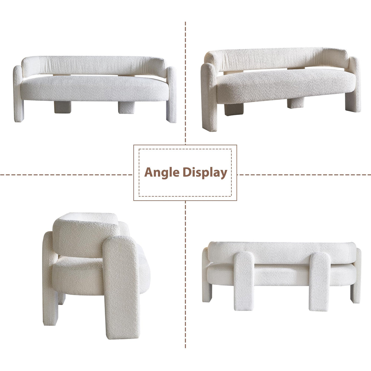 Tmsan Modern 3 Seat Curved Sofa, Upholstered Boucle Accent Sofa, Comfy Small Couch for Living Room, Dining Room, Reception, Beige Tmsan