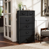 VredHom Fabric Dresser for Bedroom, Tall Skinny Dresser with 6 Drawers, Storage Organizer Tower, Steel Frame Wooden Top for Closet, Living Room, Hallway, Nursery(Black) VredHom