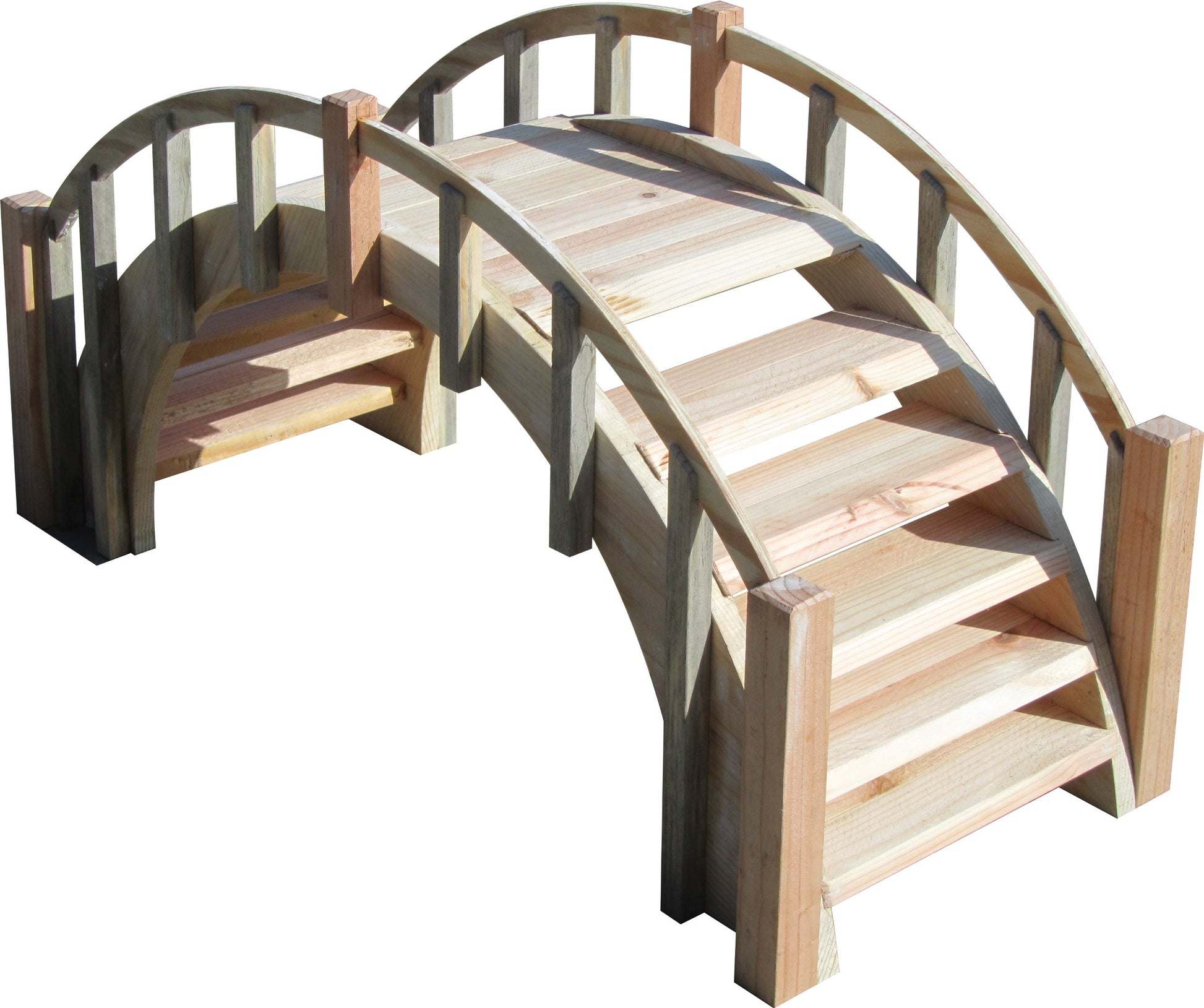 SamsGazebos Fairy Tale Wood Garden Bridge with Decorative Picket Railings and Steps, 33" L, Unfinished - WoodArtSupply