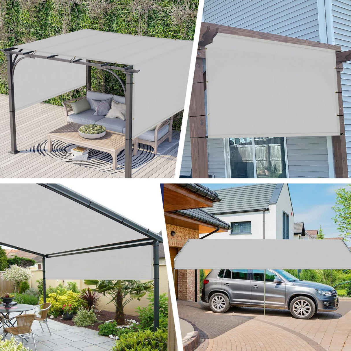Windscreen4less 16' x 18' Universal Waterproof Replacement Shade Cover Canopy for Pergola Patio Privacy Shade Screen with Grommets on 2 Sides Includes Weighted Rods UV Block Light Grey Windscreen4less