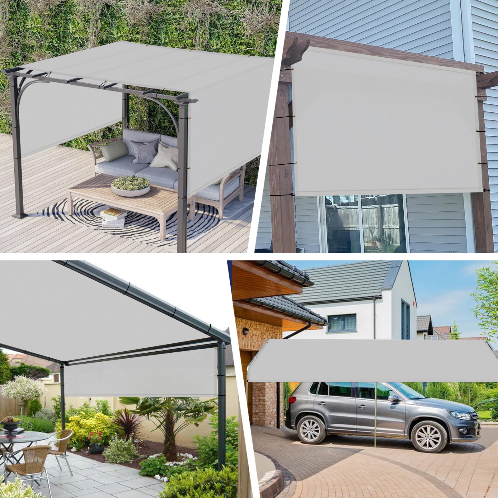 Windscreen4less 16' x 18' Universal Waterproof Replacement Shade Cover Canopy for Pergola Patio Privacy Shade Screen with Grommets on 2 Sides Includes Weighted Rods UV Block Light Grey - WoodArtSupply