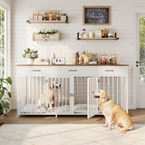 HOSTACK Double Dog Crates Furniture, 71" Wide Indoor Dog Kennel with 3 Drawers, Farmhouse Dog Cage for 2 Large/Medium Dogs, Heavy Duty Dog Crate with Removable Room Divider, Wooden Pet House, White HOSTACK