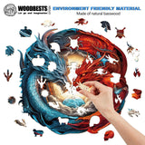 WOODBESTS Wooden Puzzle for Adults, Yin-Yang Dragon Puzzle (M, 200pcs, 11.3"x10.9") Beautiful Wooden Box, Wooden Jigsaw Puzzles Unique Shape, Birthday Gifts for Adults and Kids Family Game WOODBESTS