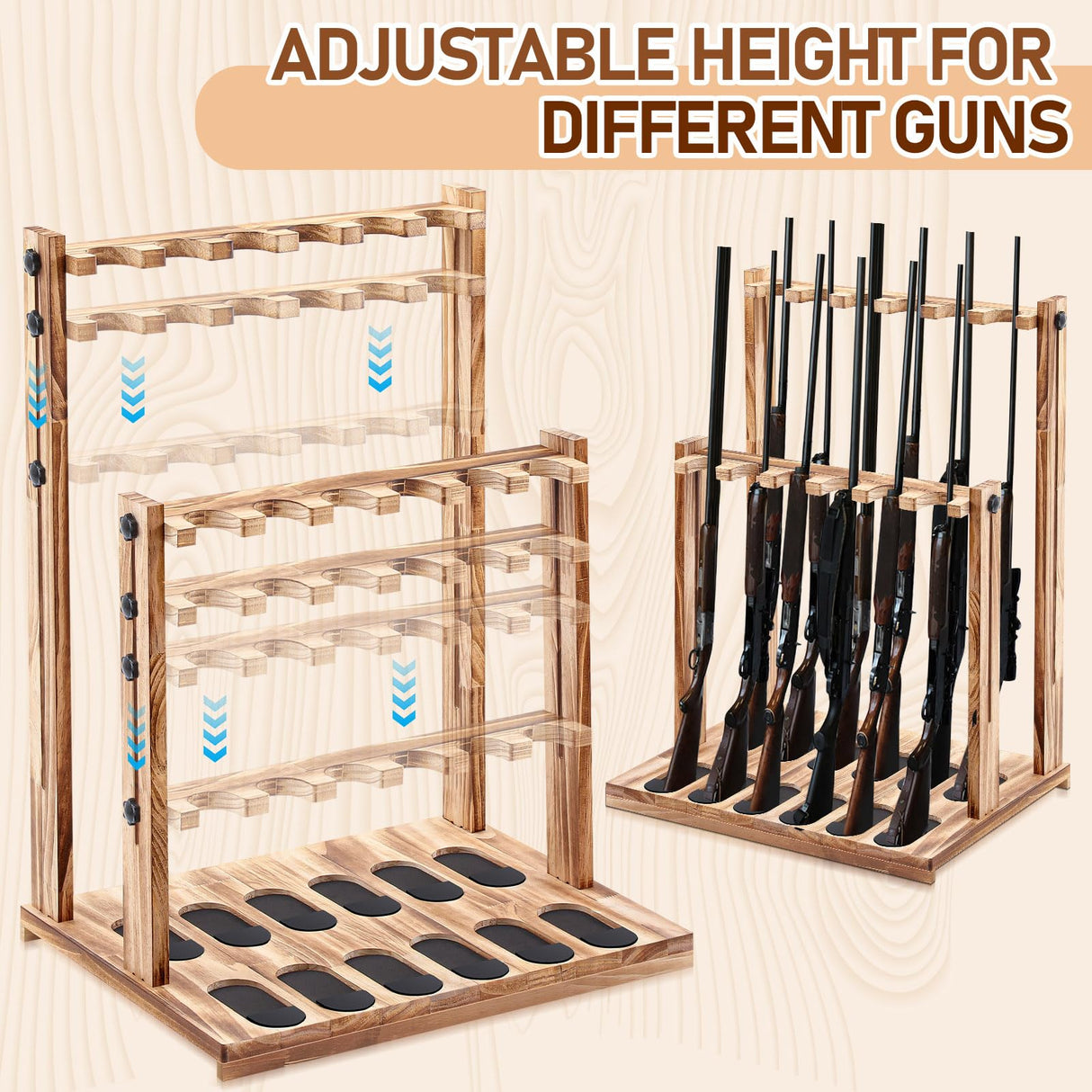 RattanView Wooden Gun Racks Floor Standing Rifle Racks Indoor Freestanding Vertical Guns Display Stand Rifle Storage Holder for Home Garage Firearms Display Storage, Holds up to 12 Shotguns RattanView